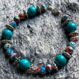 Magnesite & Blue/Red Artglass Bracelet